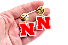 Load image into Gallery viewer, Nebraska Huskers N Dangle Earrings
