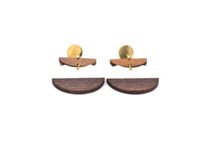 White Resin & Wood Crescent Dangle Earrings