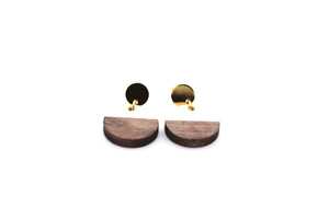 White Resin & Wood Circle Dangle Earrings