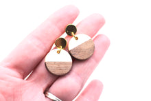 Load image into Gallery viewer, White Resin &amp; Wood Circle Dangle Earrings
