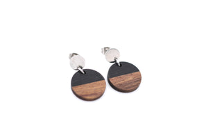 Black Resin & Wood Circle Dangle Earrings