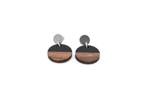 Black Resin & Wood Circle Dangle Earrings