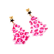 Pink Christmas Tree Earrings