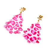 Pink Christmas Tree Earrings