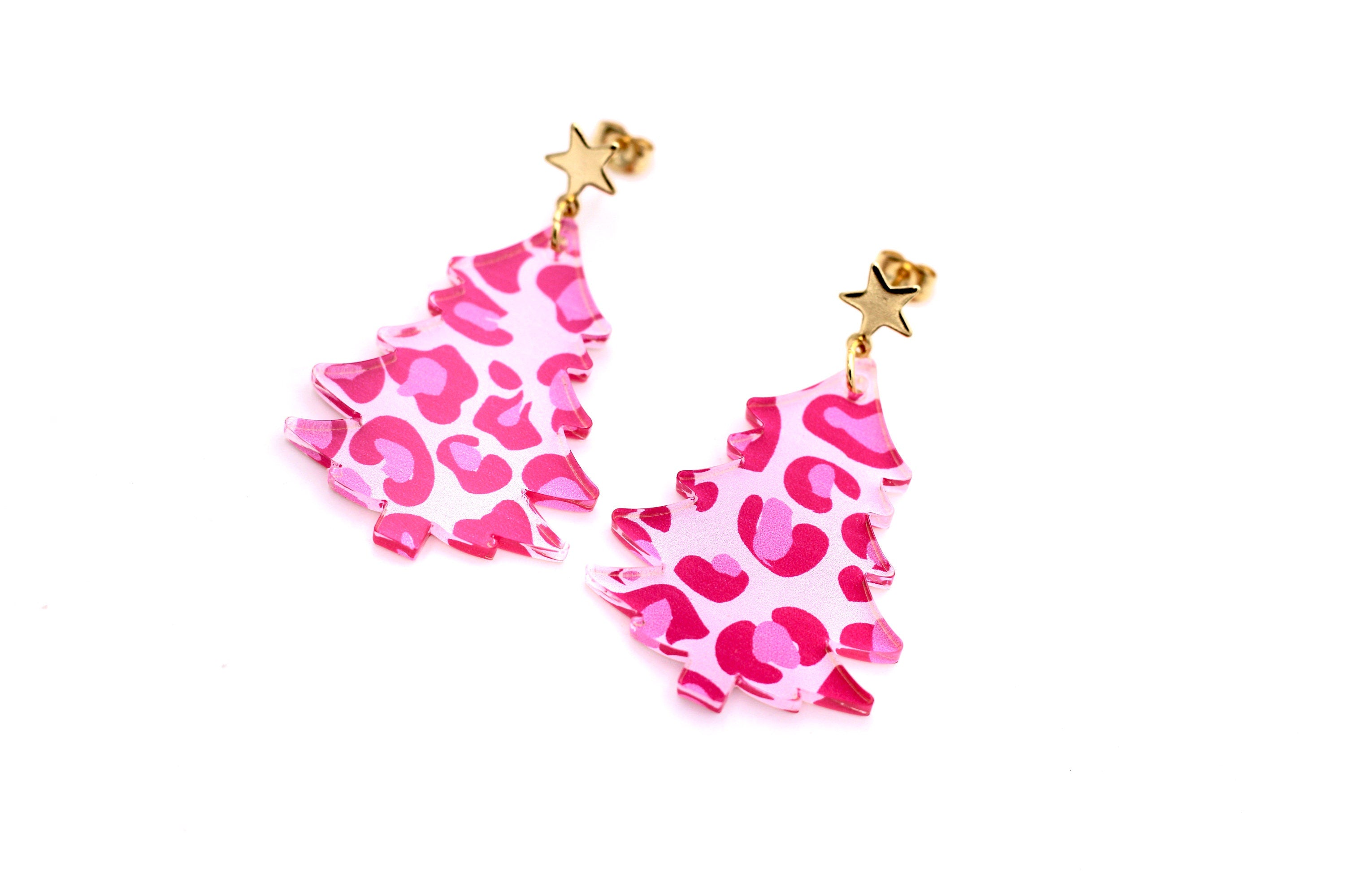 Pink Christmas Tree Earrings