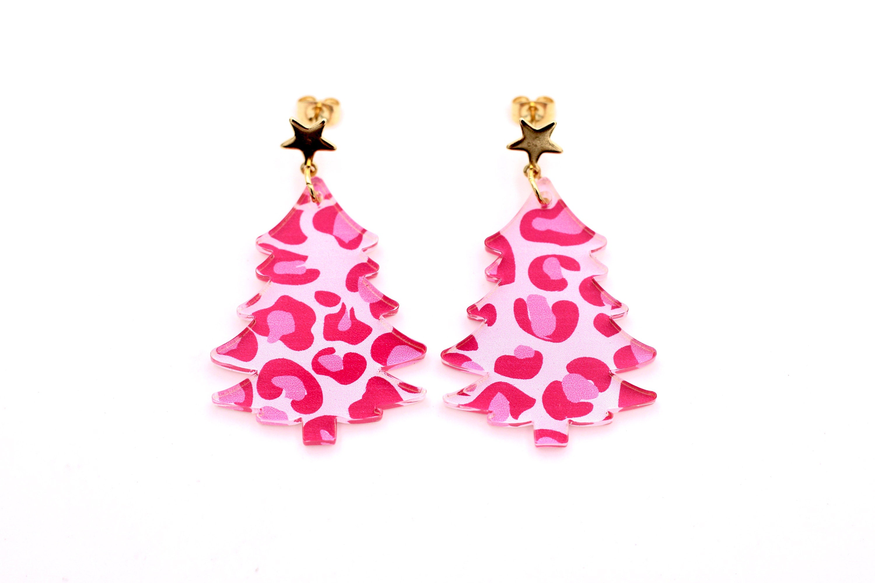 Pink Christmas Tree Earrings