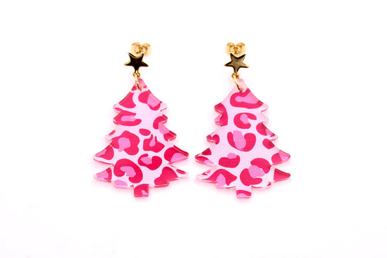 Pink Christmas Tree Earrings