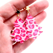 Pink Christmas Tree Earrings