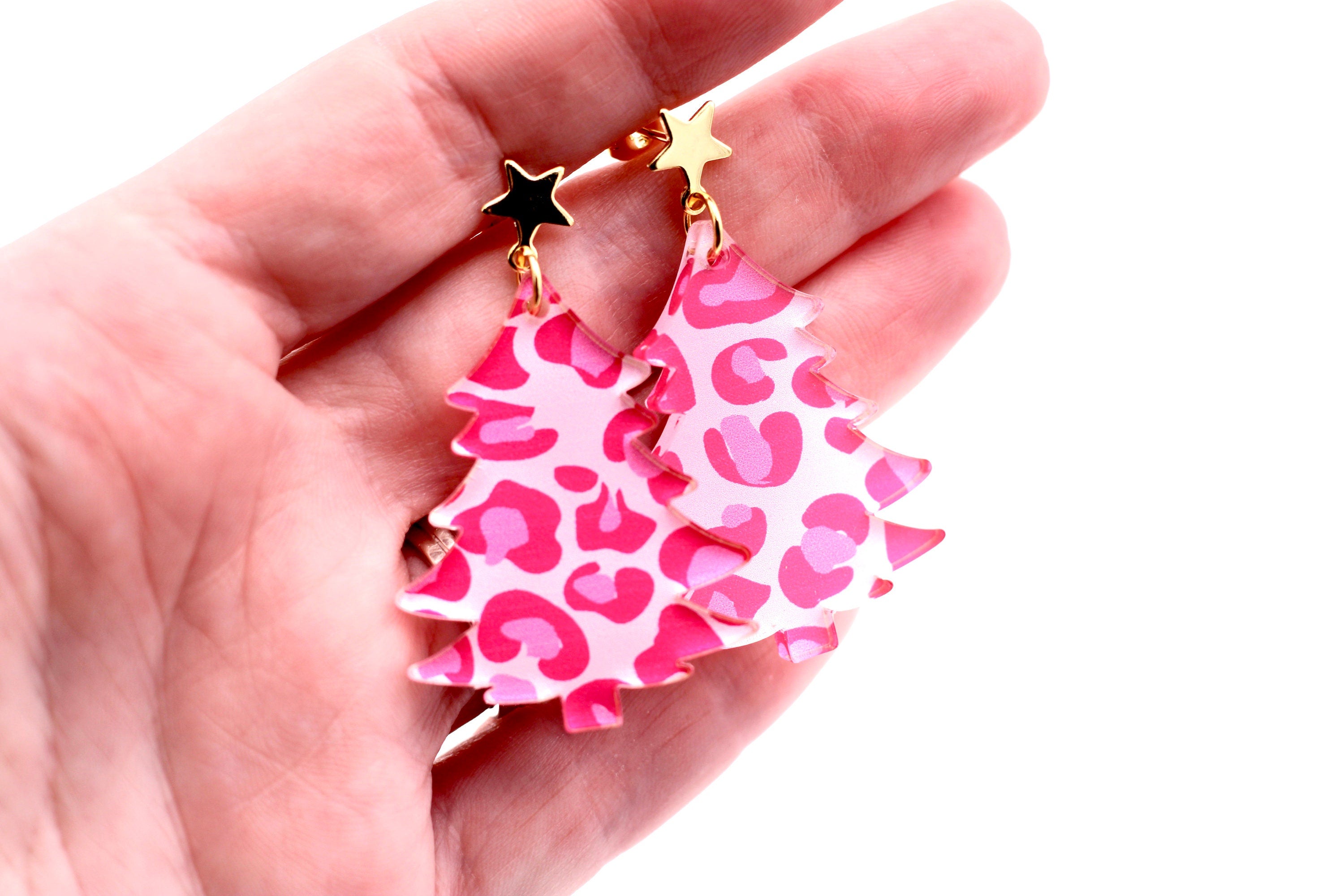 Pink Christmas Tree Earrings