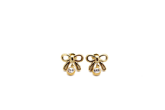 Gold Bow Earrings, Dainty Bow Earrings, Rhinestone Bow Earrings, Gold Dainty Earrings, Cute Dangle Earrings, Small Dangle Earrings