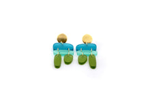 Load image into Gallery viewer, Ombre Earrings, Ombre Jewelry, Blue Ombre Earrings, Abstract Earrings, Geometric Jewelry, Tricolor Earrings, Bold Earrings, Bold Jewelry
