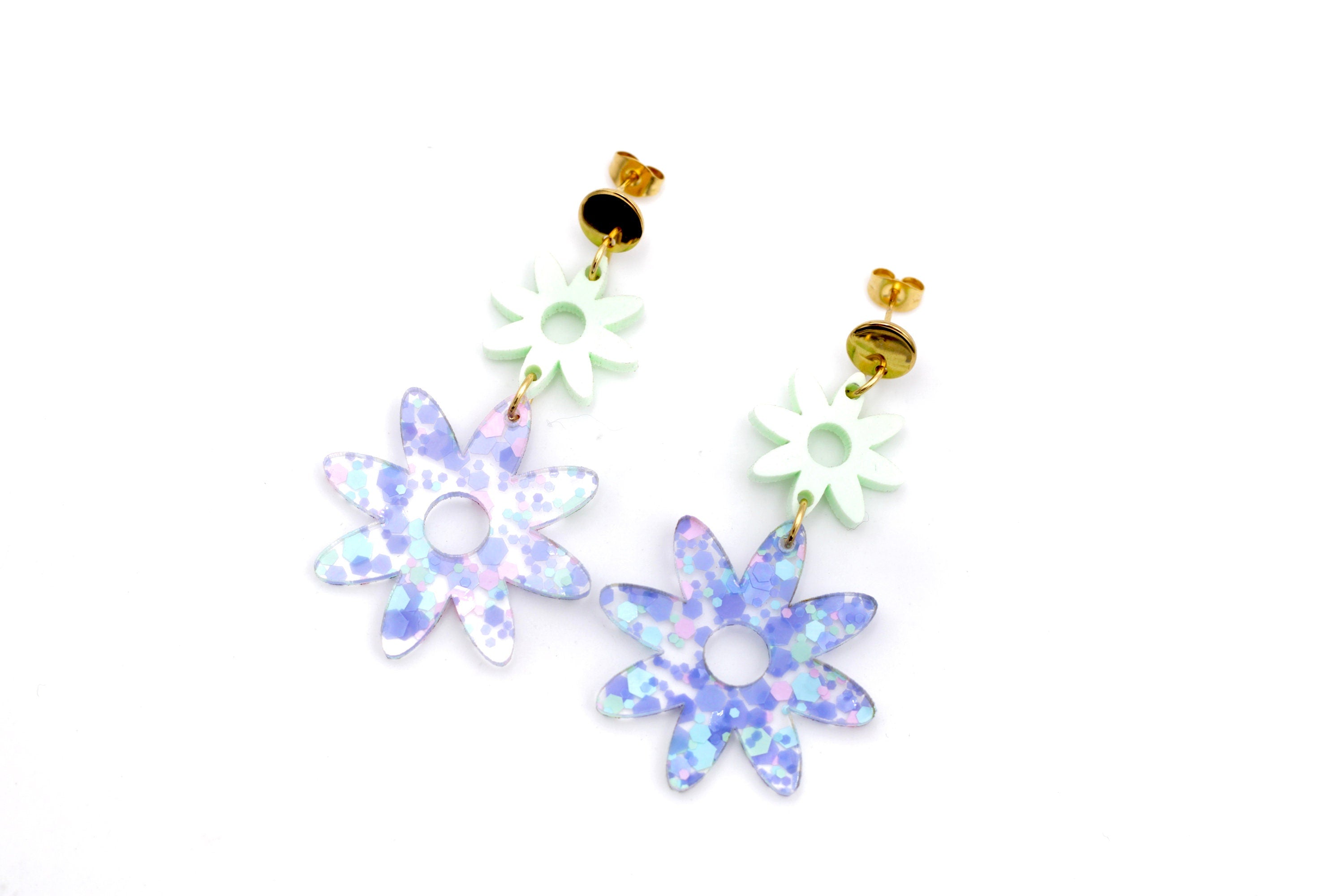 Pastel Flower Earrings, Pastel Floral Earrings, Acrylic Flower Earrings, Glitter Flower Earrings, Pastel Earrings, Floral Earrings