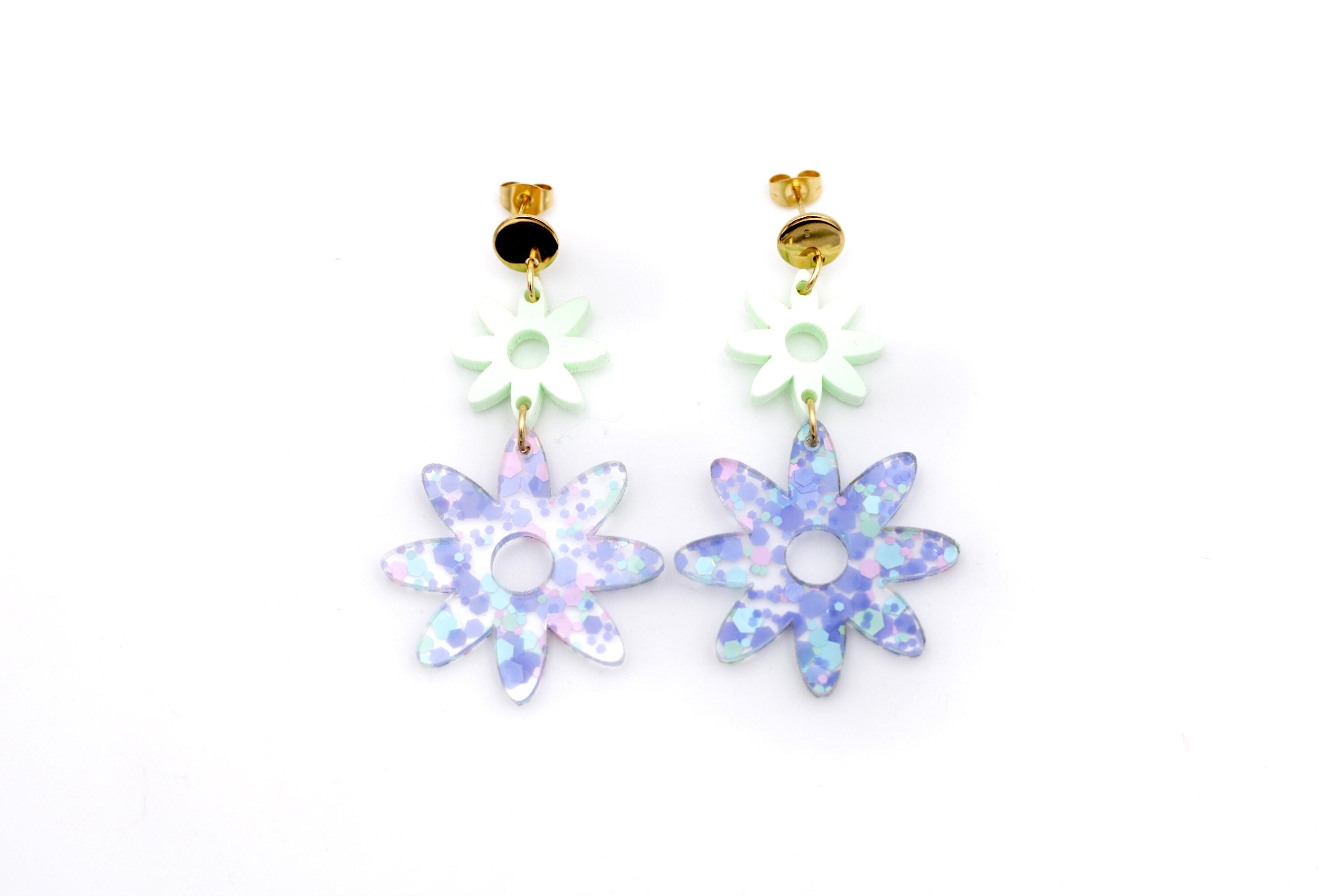 Pastel Flower Earrings, Pastel Floral Earrings, Acrylic Flower Earrings, Glitter Flower Earrings, Pastel Earrings, Floral Earrings