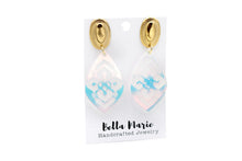 Load image into Gallery viewer, Aztec Jewelry, Aztec Earrings, Boho Aztec, Iridescent Earrings, Distressed Earrings, Southwest Earrings, Transparent Earrings, Boho Style
