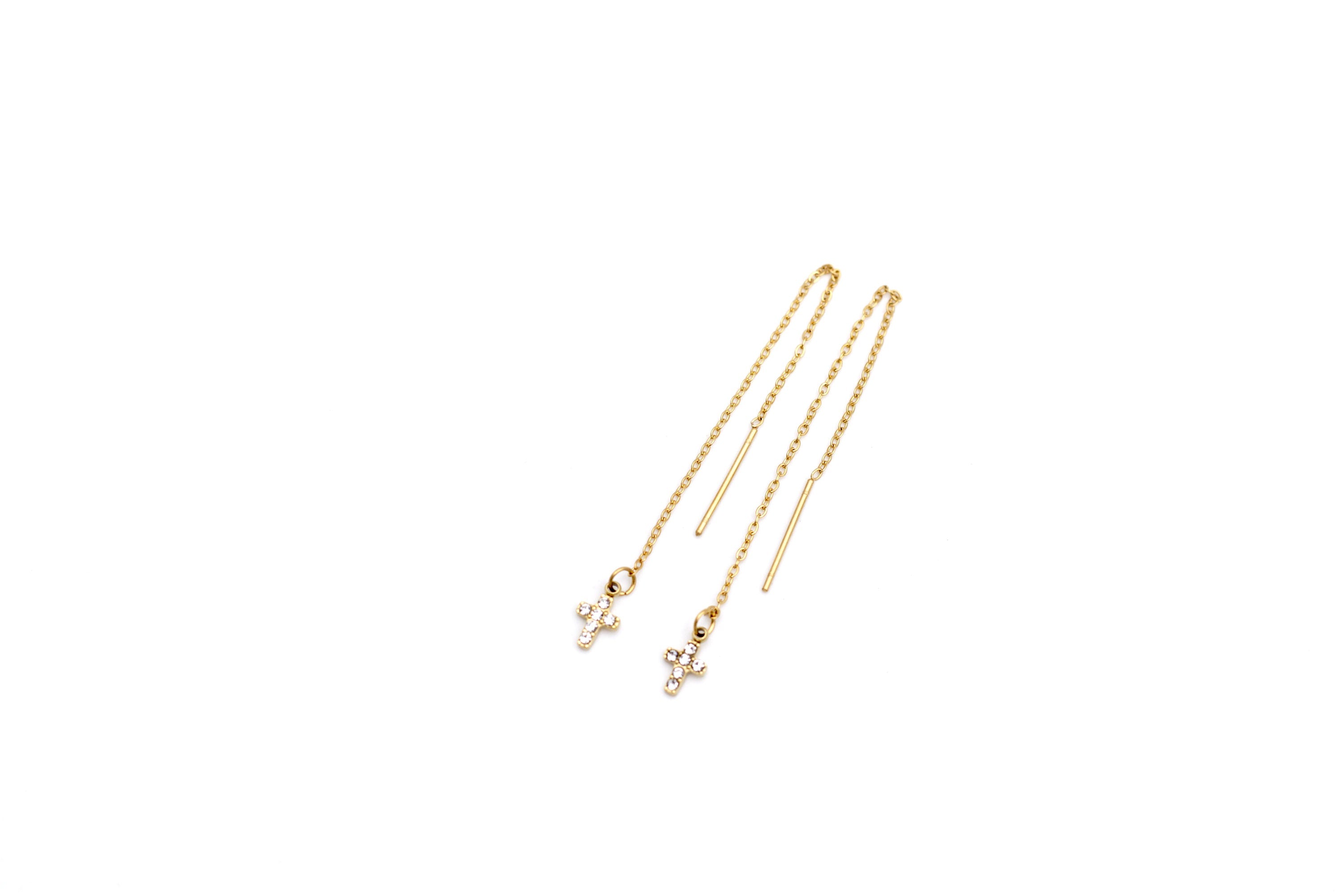 Gold Cross Threader Earrings