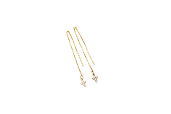Gold Cross Threader Earrings