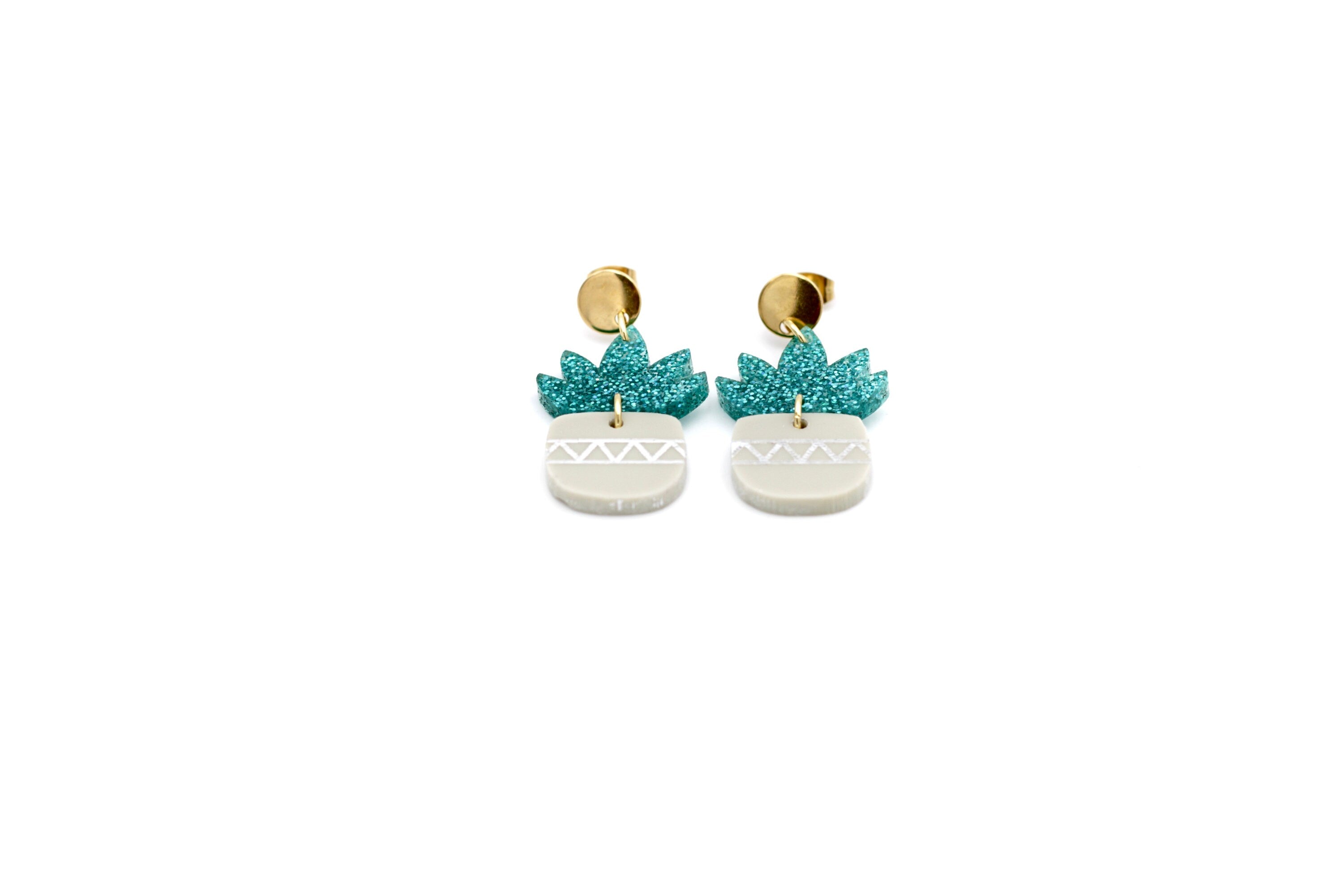 Teal Succulent Earrings