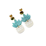 Teal Succulent Earrings