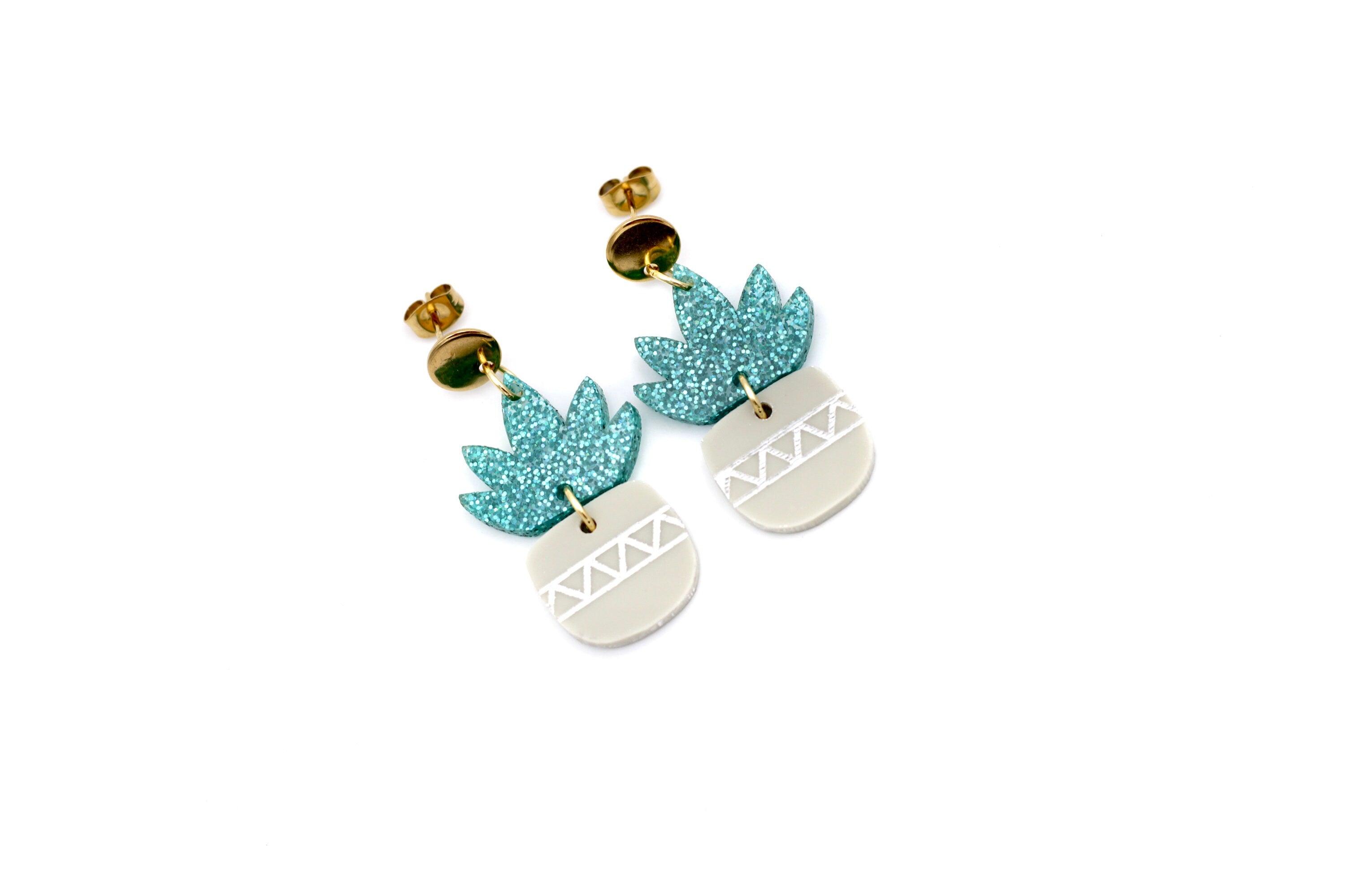 Teal Succulent Earrings