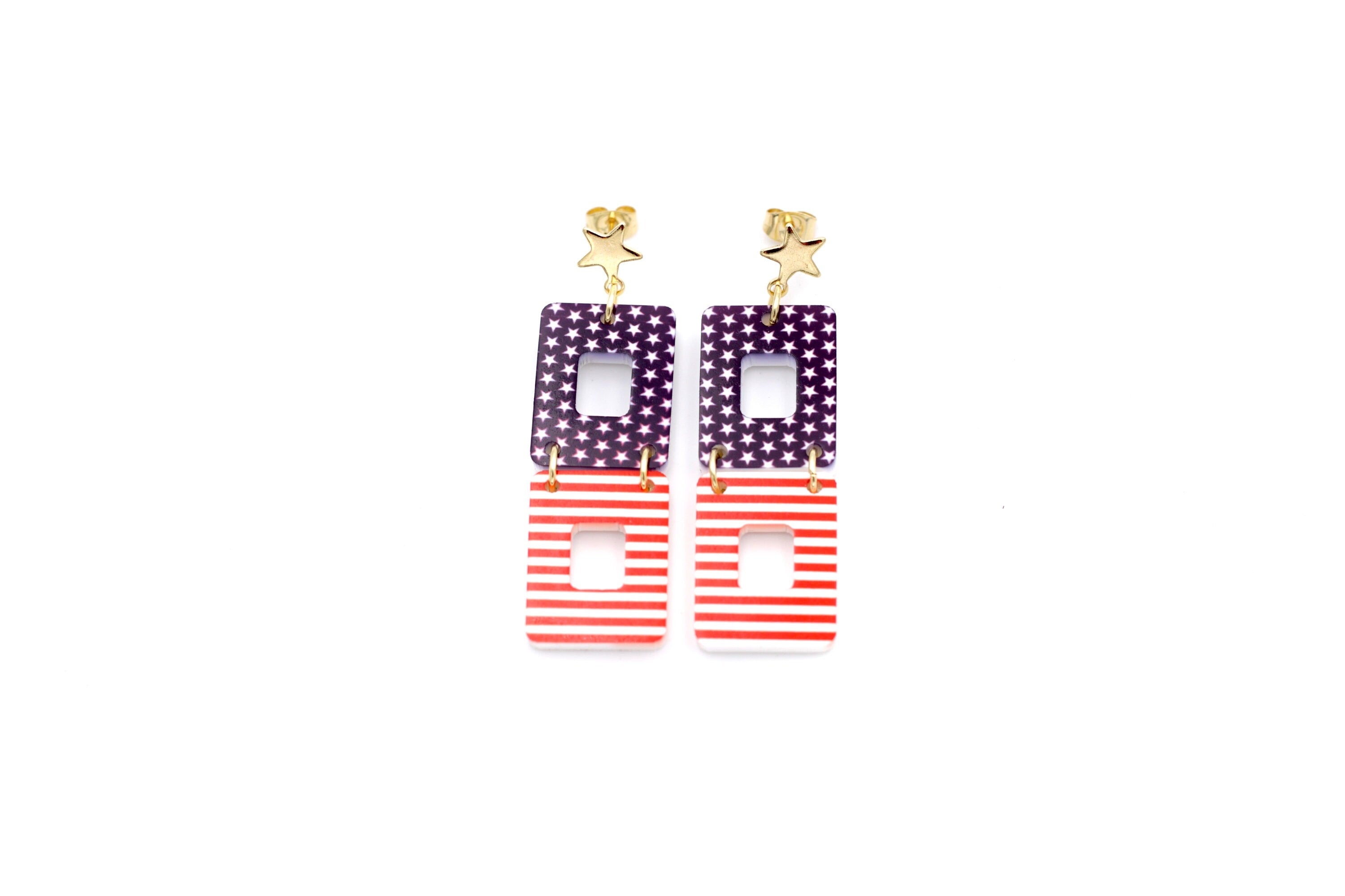 Flag Earrings, Flag Jewelry, USA Flag Earrings, Patriotic Earrings, 4th of July Earrings, 4th of July Jewelry, Independence Day Earrings