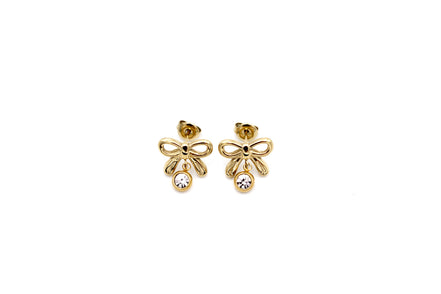 Gold Bow Earrings, Dainty Bow Earrings, Rhinestone Bow Earrings, Gold Dainty Earrings, Cute Dangle Earrings, Small Dangle Earrings