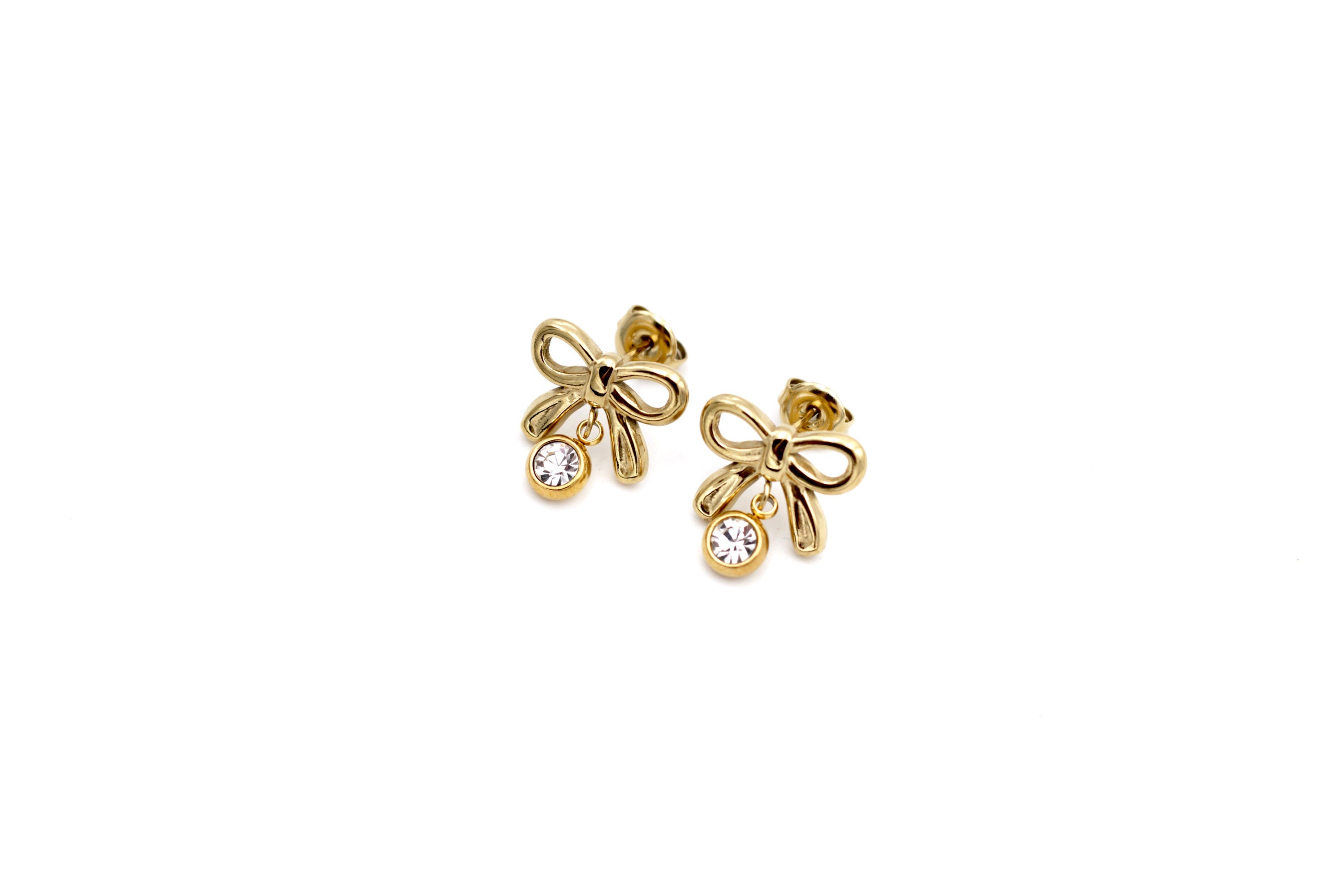 Gold Bow Earrings, Dainty Bow Earrings, Rhinestone Bow Earrings, Gold Dainty Earrings, Cute Dangle Earrings, Small Dangle Earrings
