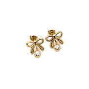 Gold Bow Earrings, Dainty Bow Earrings, Rhinestone Bow Earrings, Gold Dainty Earrings, Cute Dangle Earrings, Small Dangle Earrings