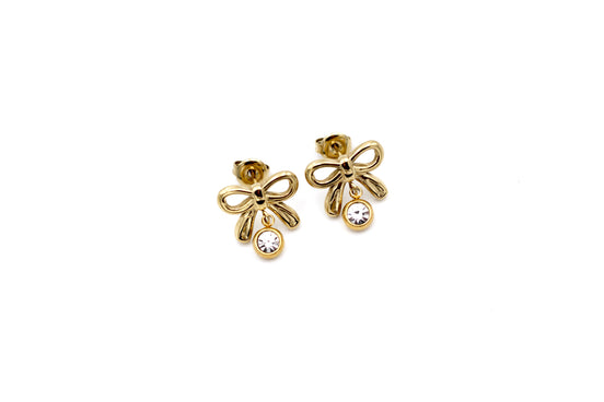 Gold Bow Earrings, Dainty Bow Earrings, Rhinestone Bow Earrings, Gold Dainty Earrings, Cute Dangle Earrings, Small Dangle Earrings