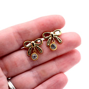 Gold Bow Earrings, Dainty Bow Earrings, Rhinestone Bow Earrings, Gold Dainty Earrings, Cute Dangle Earrings, Small Dangle Earrings