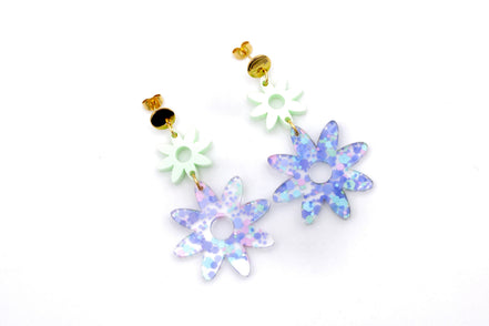 Pastel Flower Earrings, Pastel Floral Earrings, Acrylic Flower Earrings, Glitter Flower Earrings, Pastel Earrings, Floral Earrings