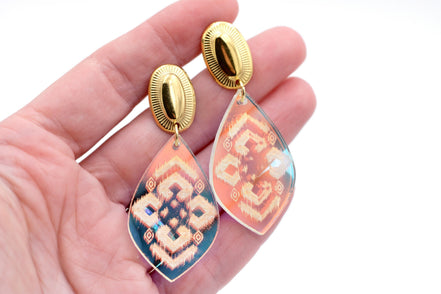 Aztec Jewelry, Aztec Earrings, Boho Aztec, Iridescent Earrings, Distressed Earrings, Southwest Earrings, Transparent Earrings, Boho Style