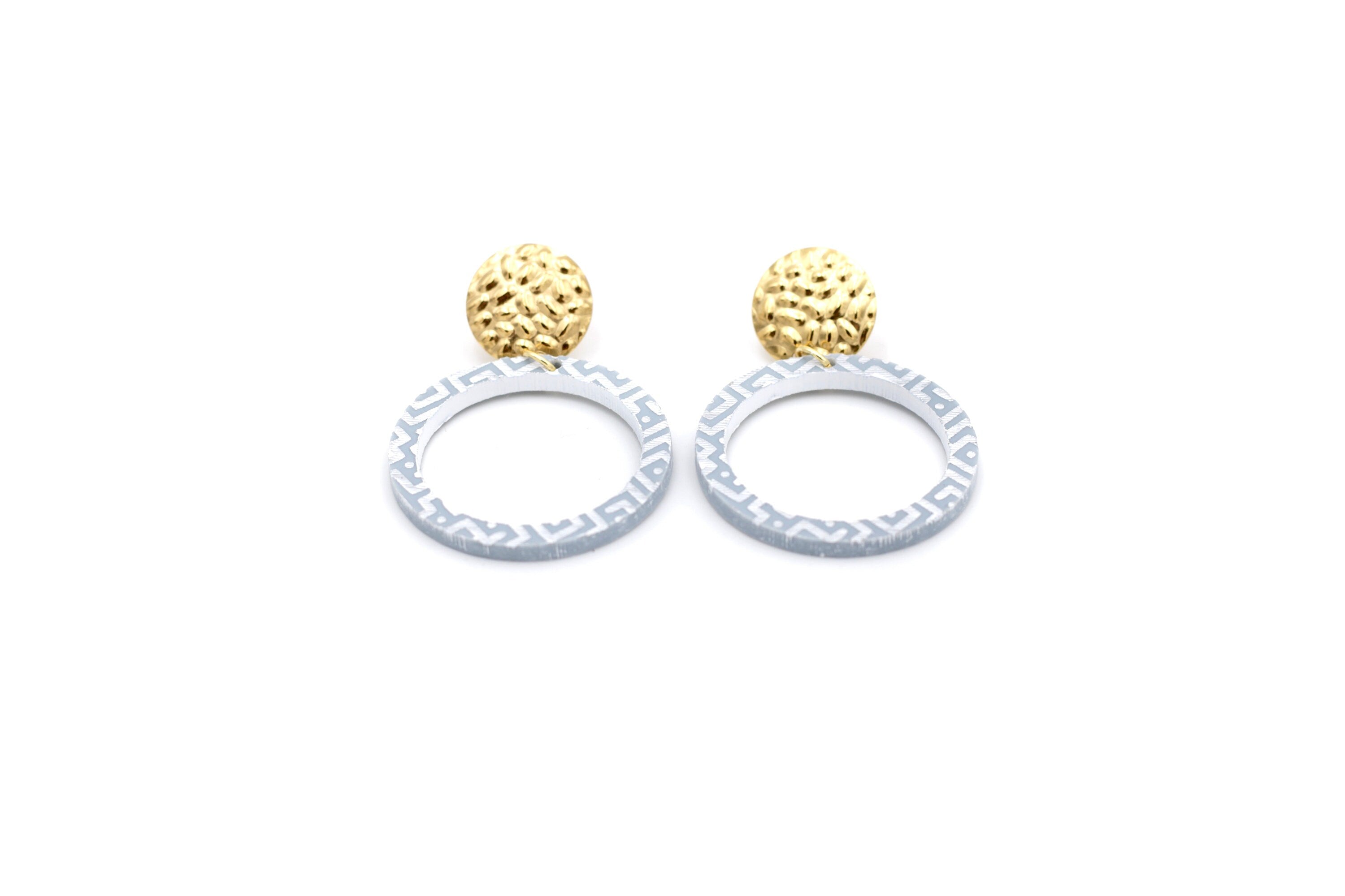 Blue Cutout Circle White Print Dangles