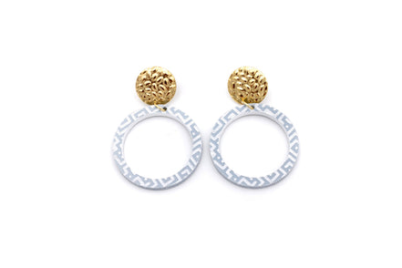 Blue Cutout Circle White Print Dangles