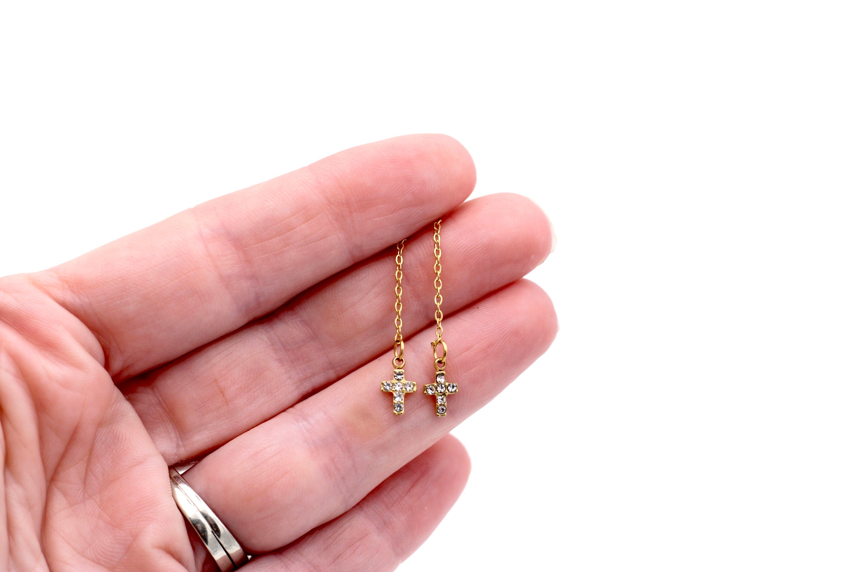 Gold Cross Threader Earrings