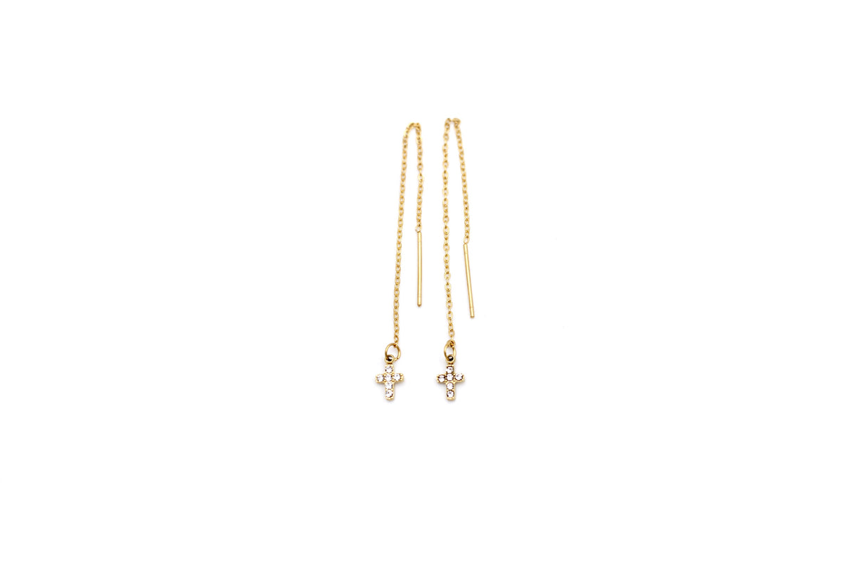 Gold Cross Threader Earrings