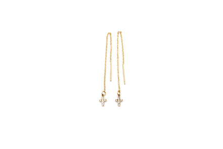 Gold Cross Threader Earrings