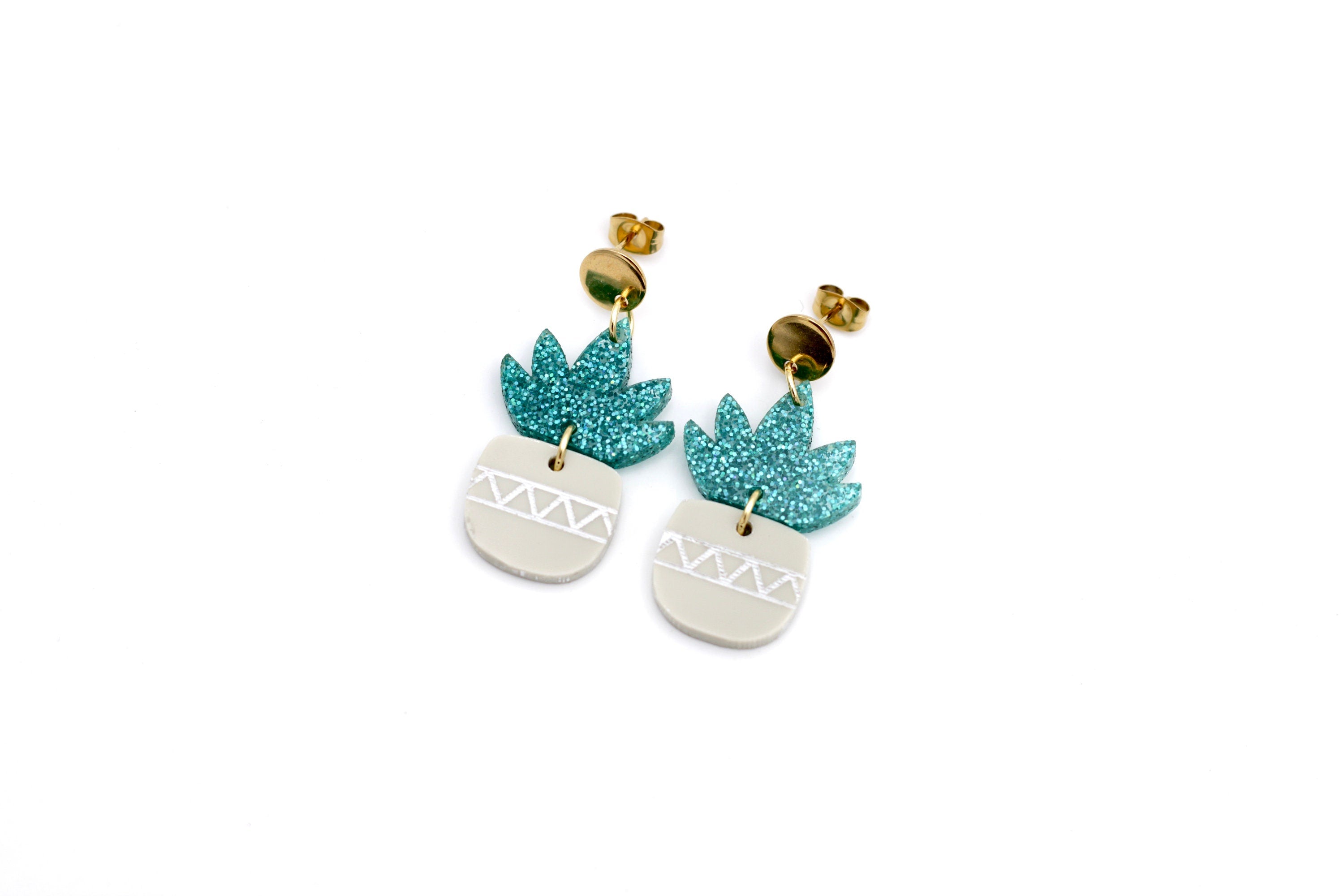 Teal Succulent Earrings