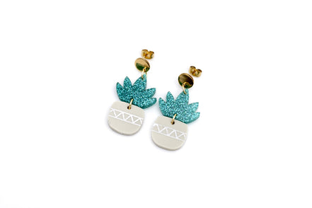 Teal Succulent Earrings