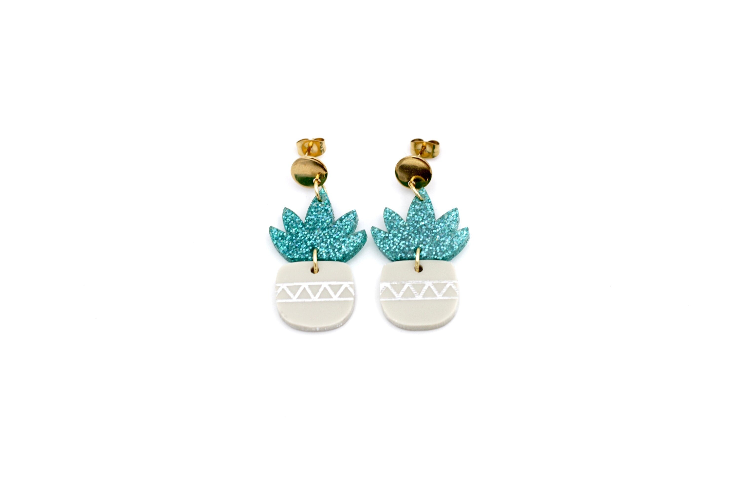 Teal Succulent Earrings