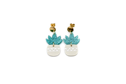 Teal Succulent Earrings