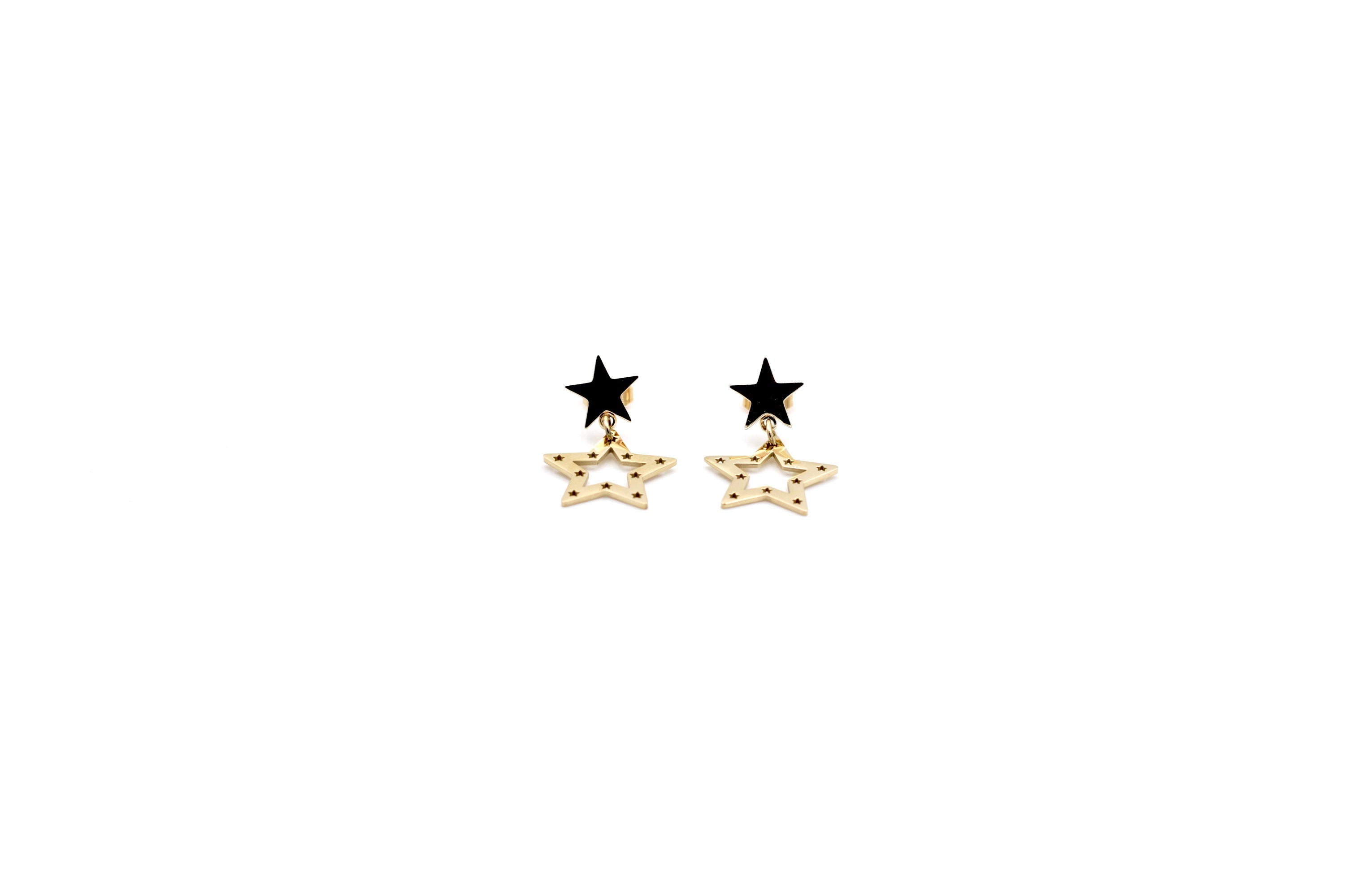 Gold Double Star Earrings