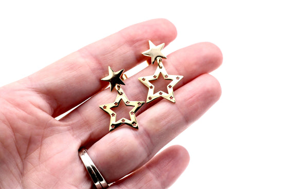 Gold Double Star Earrings