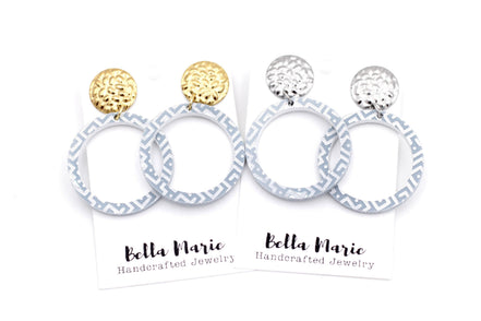 Blue Cutout Circle White Print Dangles