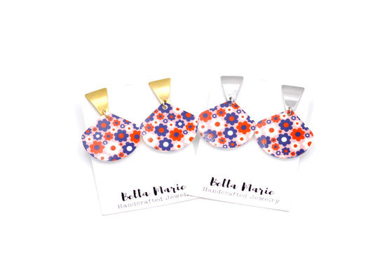 Patriotic Flower Earrings, Retro Flower Earrings, Patriotic Earrings, Daisy Flower Earrings, 4th of July Earrings, 4th of July Jewelry