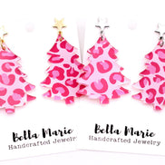 Pink Christmas Tree Earrings