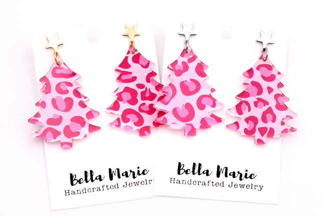 Pink Christmas Tree Earrings