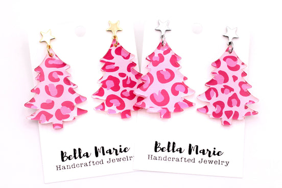 Pink Christmas Tree Earrings