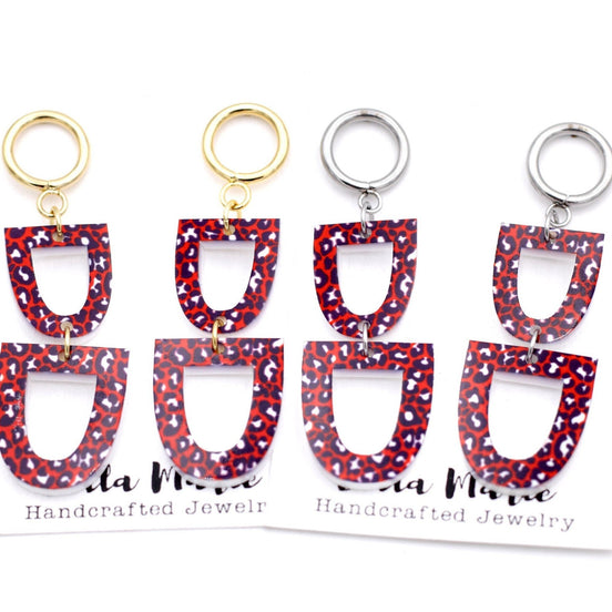 Patriotic Earrings, Patriotic Jewelry, Patriotic Dangle Earrings, Leopard Earrings, USA Earrings, USA Jewelry, Americana Earrings