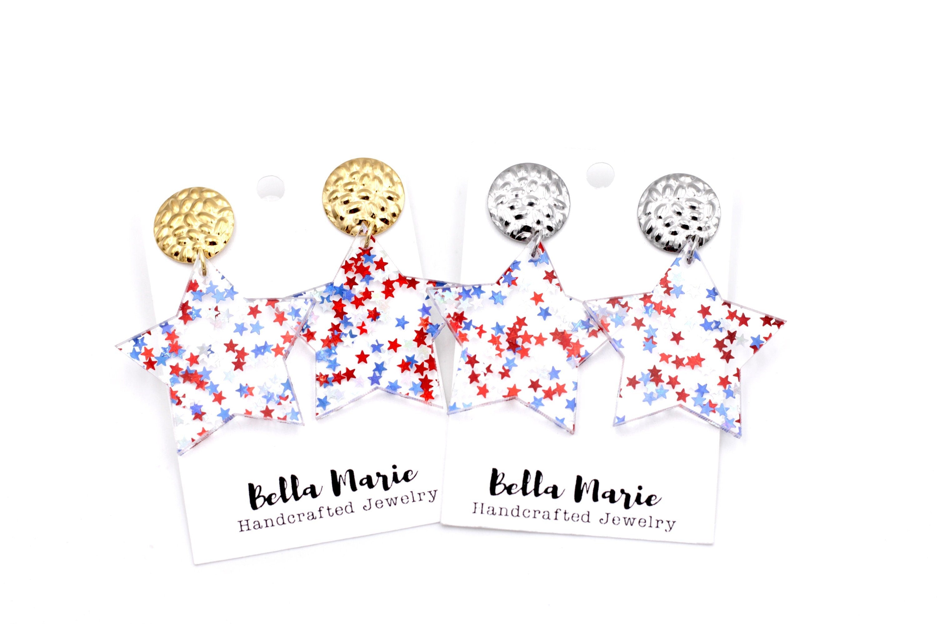 Independence Day Earrings, Star Earrings,
