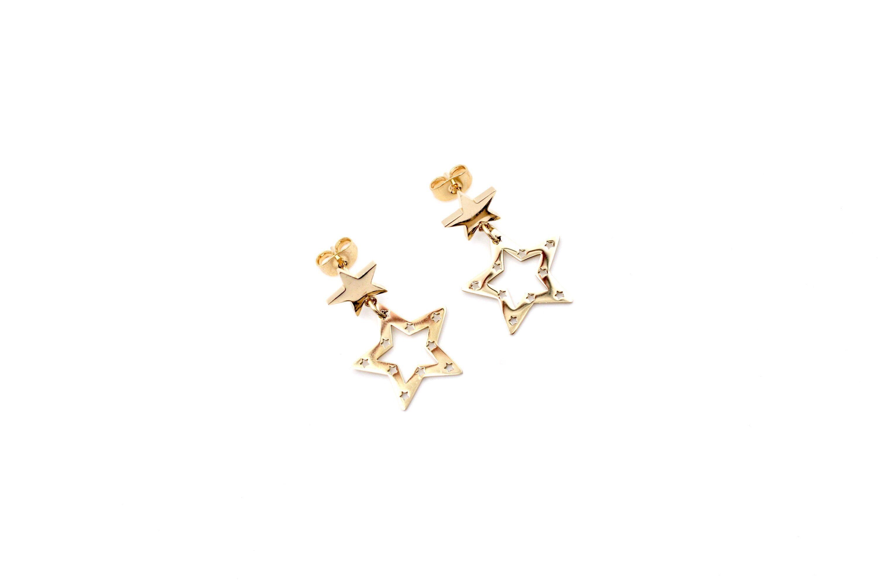 Gold Double Star Earrings